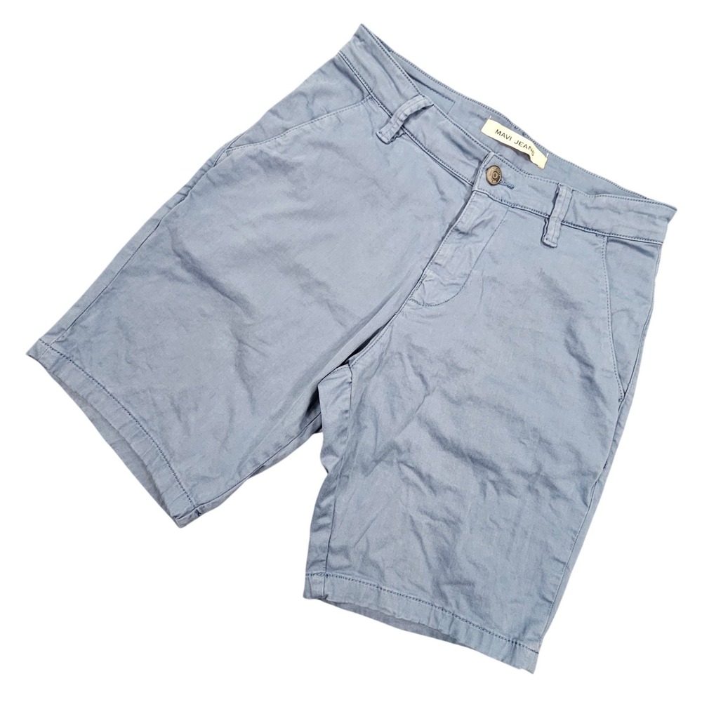 Mavi‎ Noah Blue Chino Shorts Mens 30 Stretch Cotton Twill 10" Inseam Flat Front
